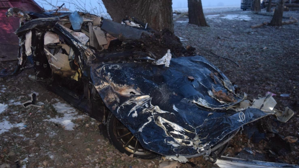 Po n&aacute;raze do stromu auto začalo horieť.