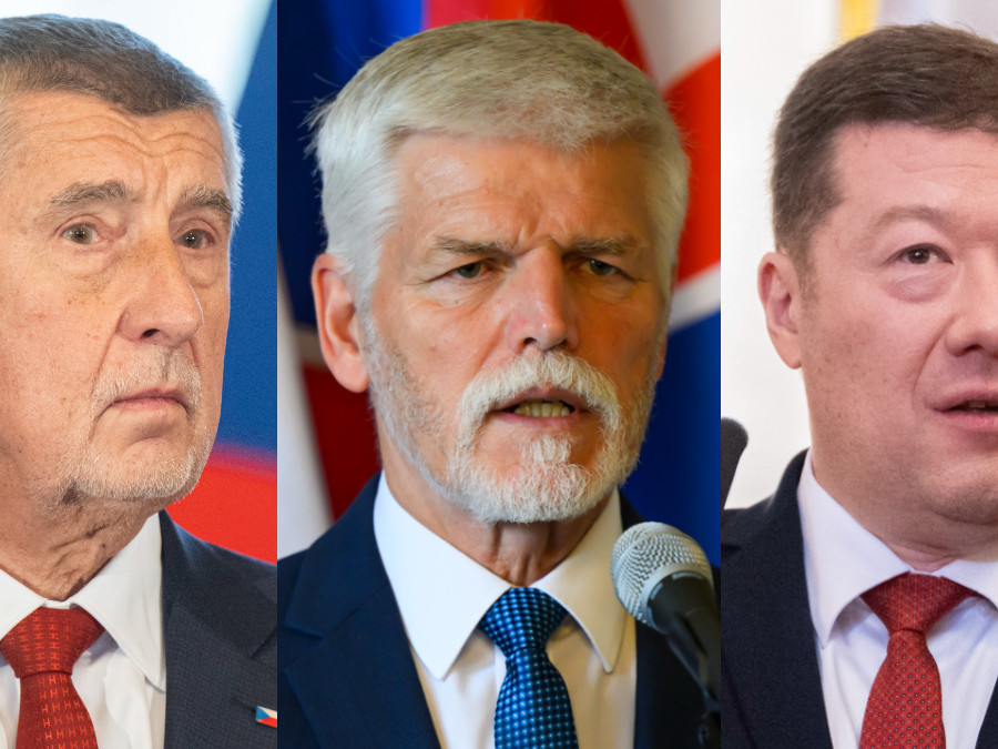 Zľava Andrej Babiš, Peter Pavel a Tomio Okamura.