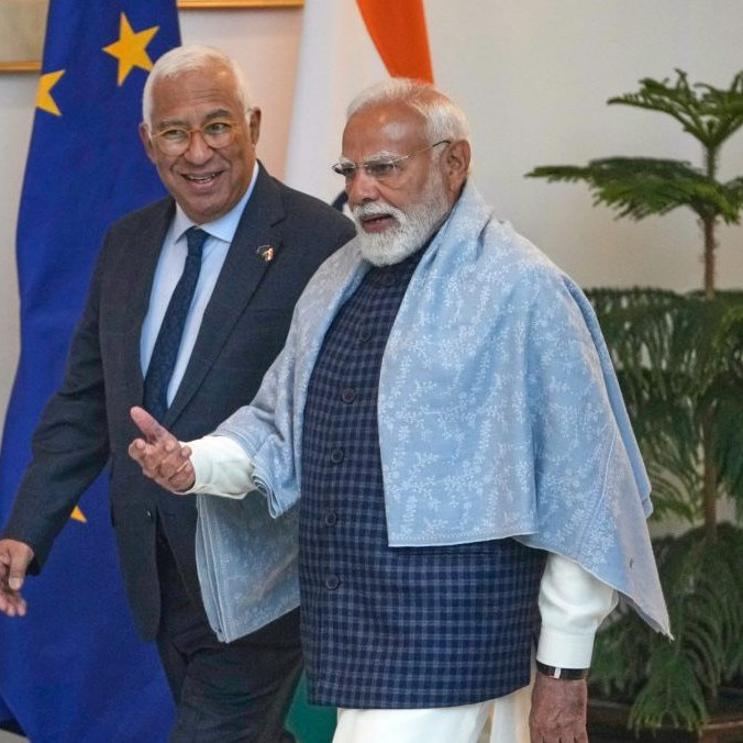 Na snímke Narendra Módí v prítomnosti Ursuly von der Leyenovej a Antonia Costu.