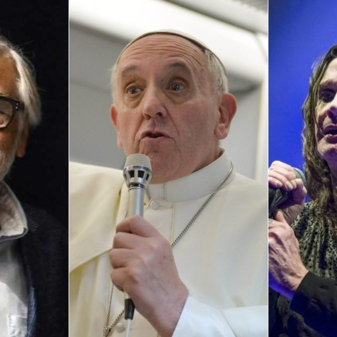Na snímke Jíří Bartoška, Pápež František a Ozzy Osbourne.