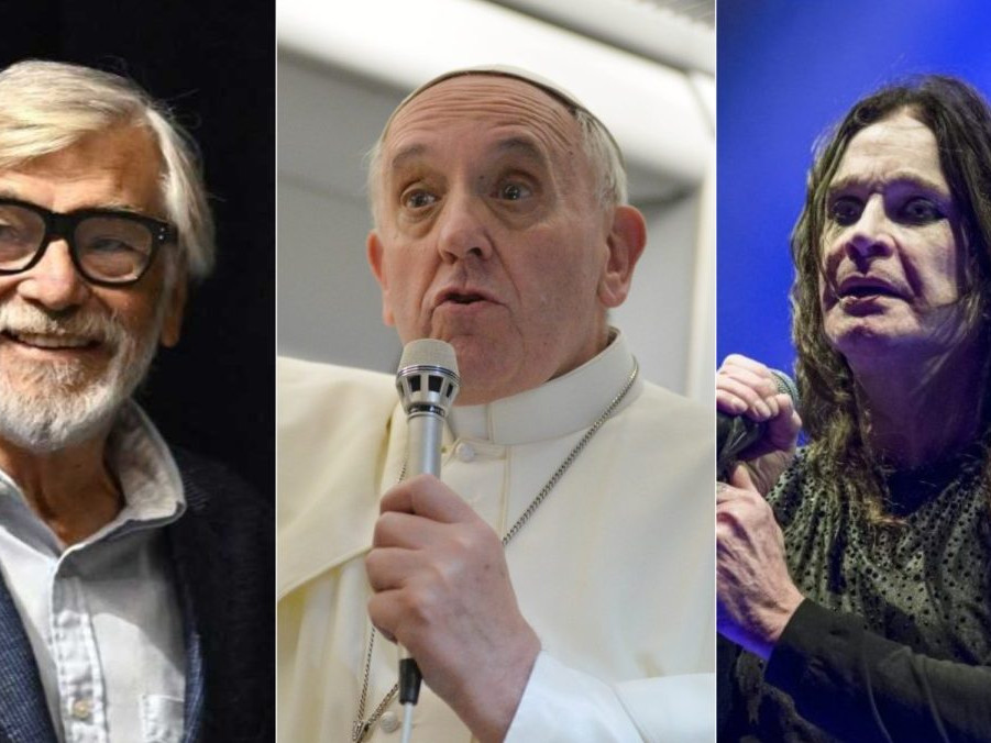 Na snímke Jíří Bartoška, Pápež František a Ozzy Osbourne.