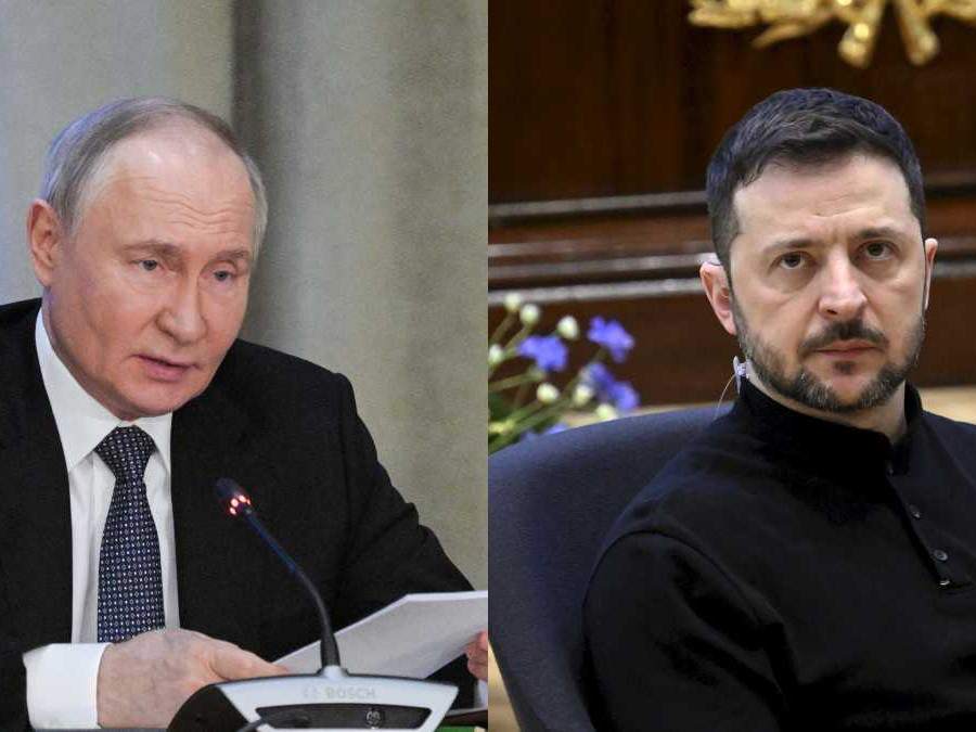 Zľava Vladimir Putin a Volodymyr Zelenskyj.