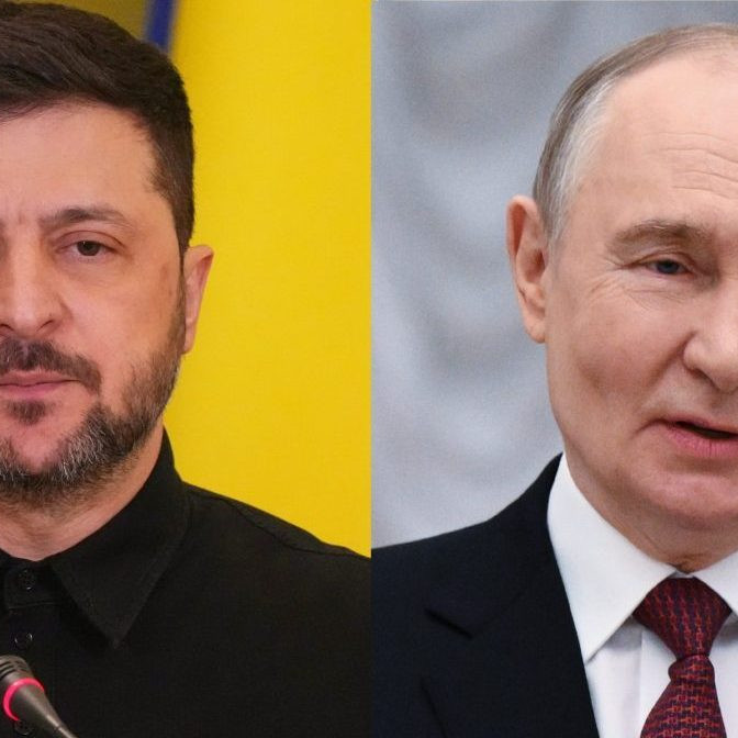 Volodymyr Zelenskyj a Vladimir Putin