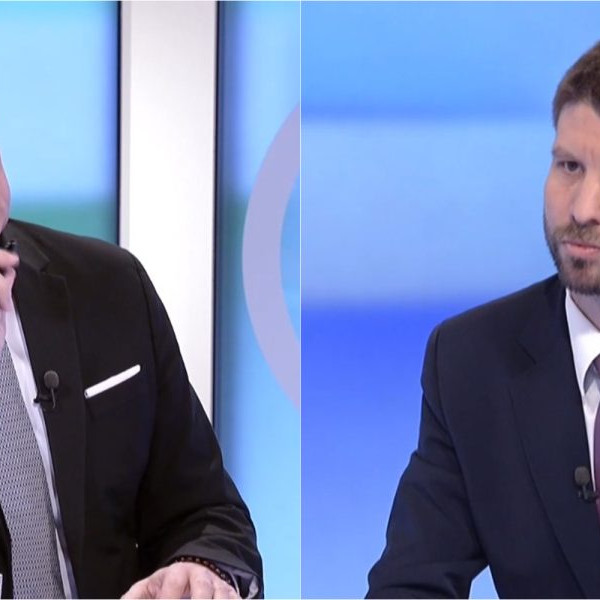 Na snímke Andrej Danko a Michal Šimečka v relácii O 5 minút 12.