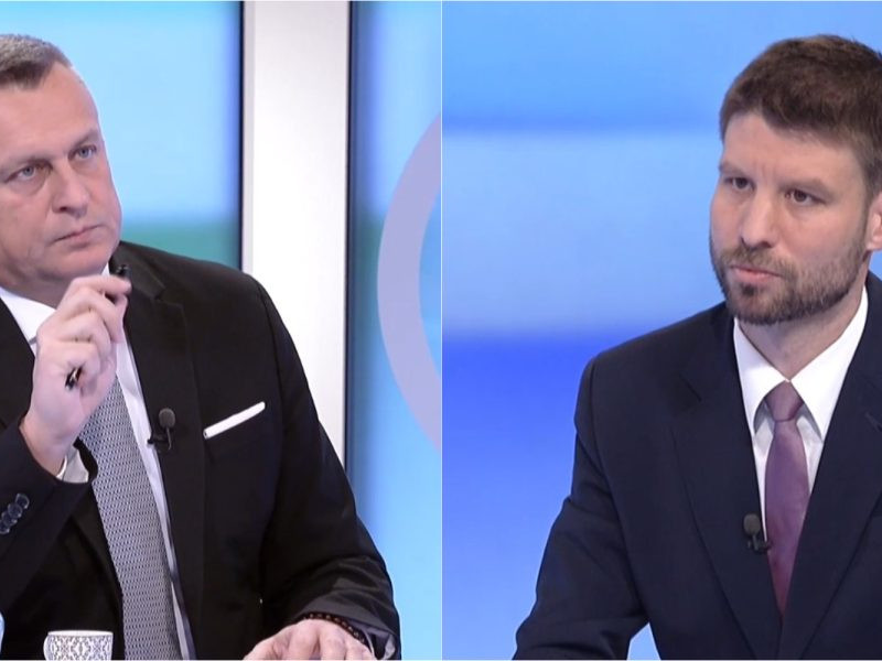 Na snímke Andrej Danko a Michal Šimečka v relácii O 5 minút 12.