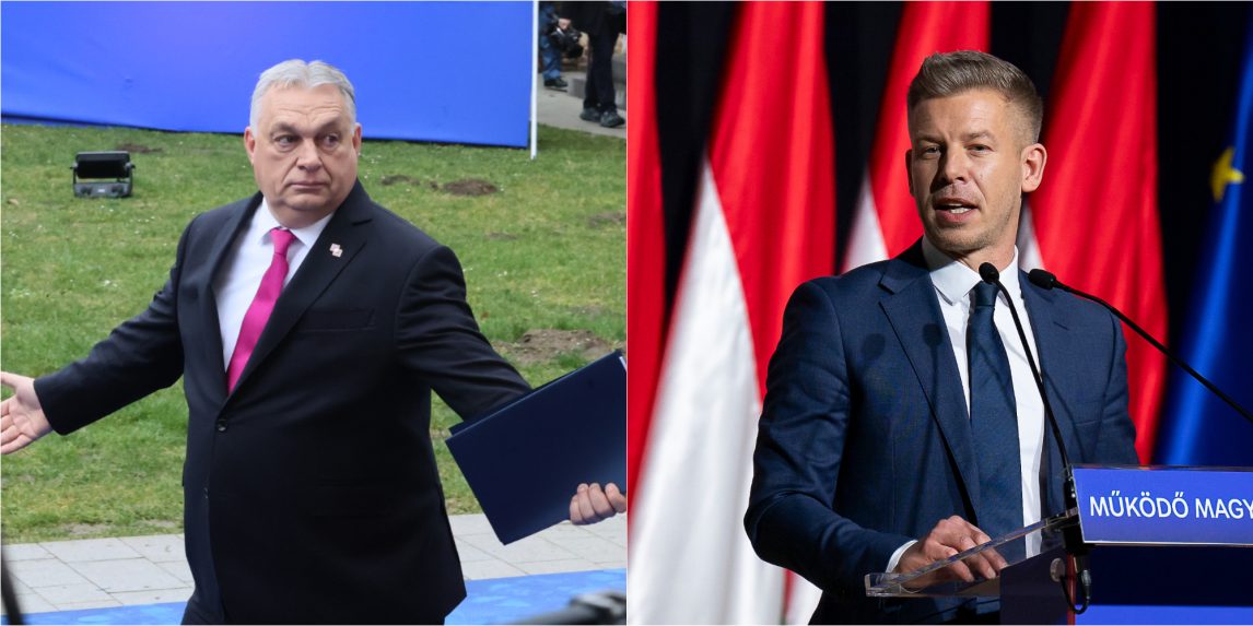 Na snímke Viktor Orbán a Péter Magyar.