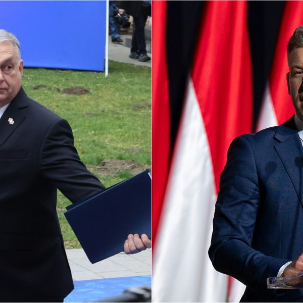 Na snímke Viktor Orbán a Péter Magyar.