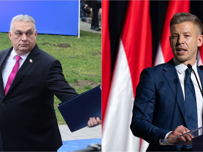 Na snímke Viktor Orbán a Péter Magyar.