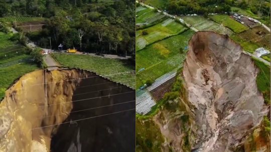VIDEO: V Indonézii sa vytvorila diera s rozmerom troch futbalových ihrísk. Zosuv pôdy zničil úrodu a vyhnal ľudí z domovov