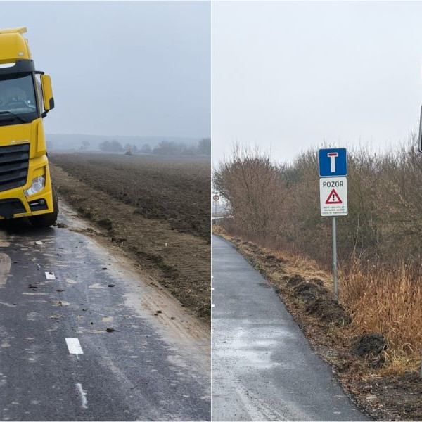 Na snímke kamión, ktorý uviazol na cyklotrase.