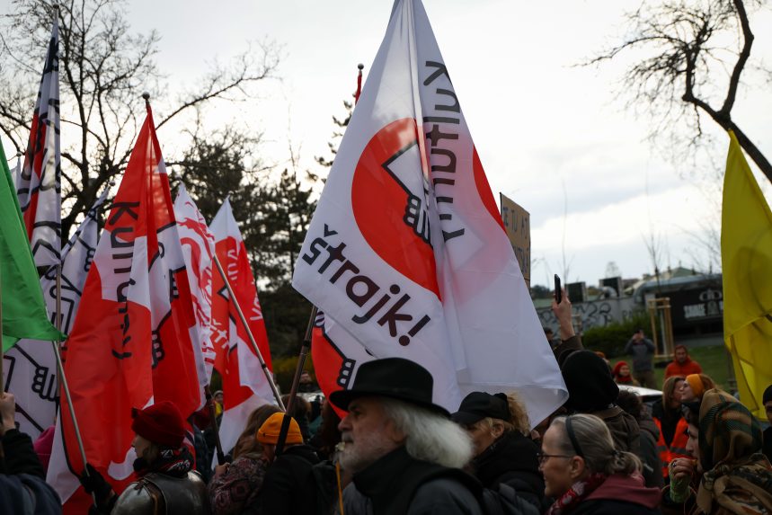 Na sn&iacute;mke &uacute;častn&iacute;ci protestn&eacute;ho zhromaždenia.