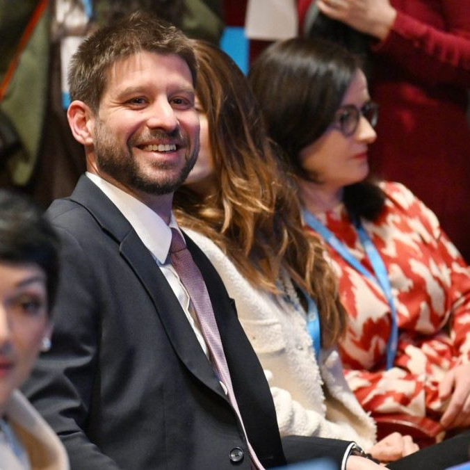 Predseda Progresívneho Slovenska Michal Šimečka počas začiatku snemu Progresívneho Slovenska.