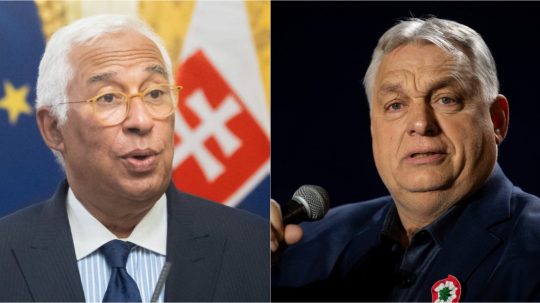 Na snímke António Costa a Viktor Orbán.