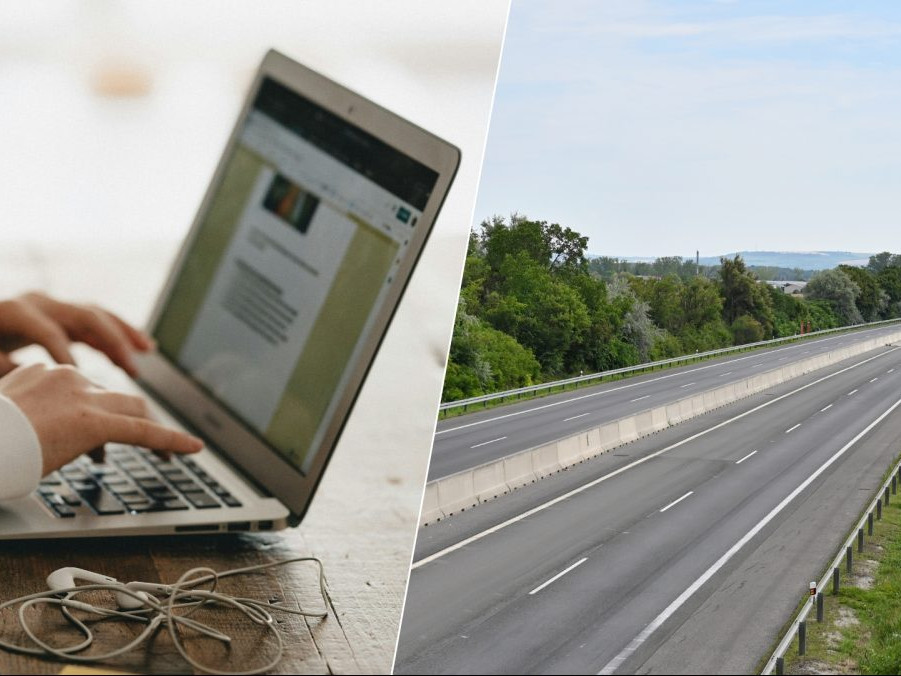 Na ilustračnej snímke notebook a diaľnica.