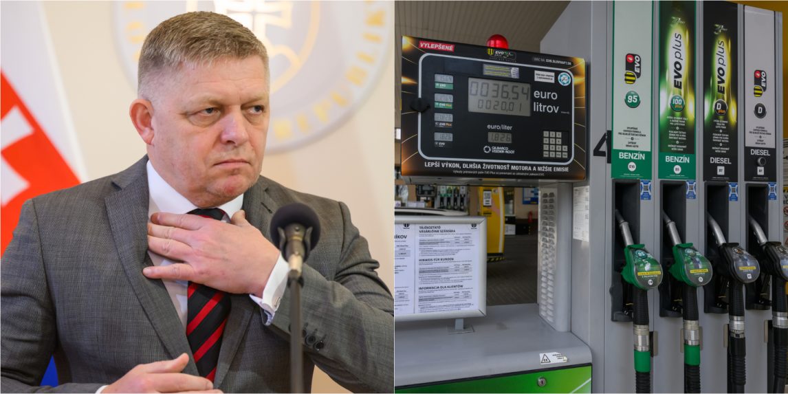 Na kombosnímke Robert Fico a čerpacia stanica.