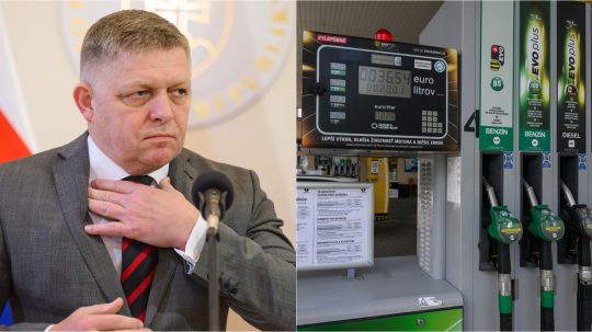 Na kombosnímke Robert Fico a čerpacia stanica.