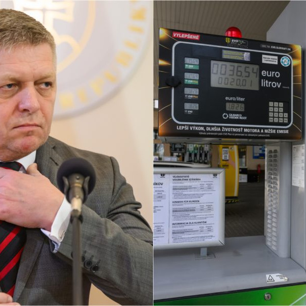 Na kombosnímke Robert Fico a čerpacia stanica.