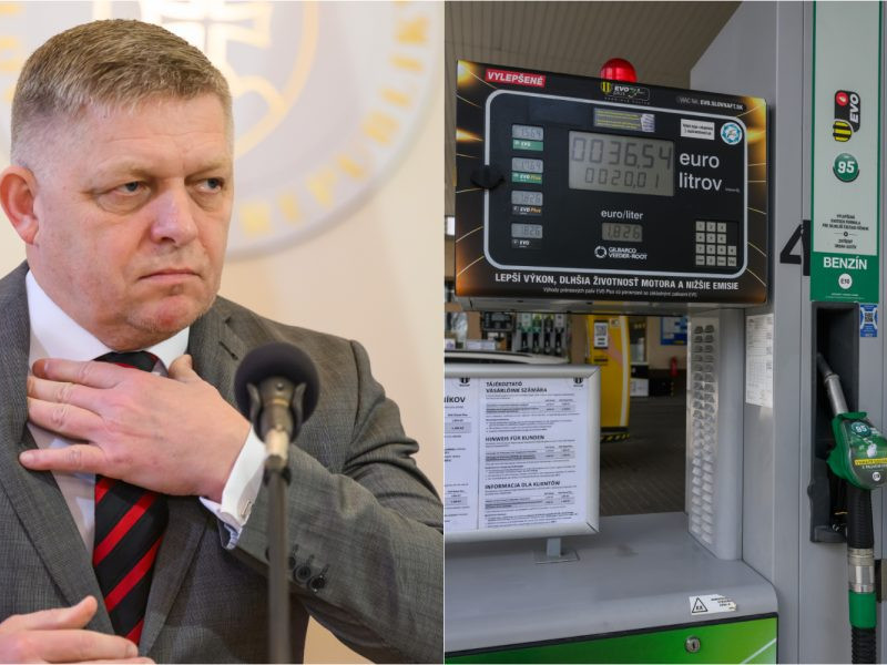 Na kombosnímke Robert Fico a čerpacia stanica.