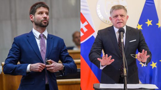Líder Progresívneho Slovenska Michal Šimečka a predseda strany Smer-SD Robert Fico.