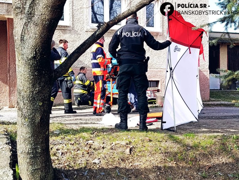 Na snímke záchranné zložky zasahujú v bytovke v Krupine.