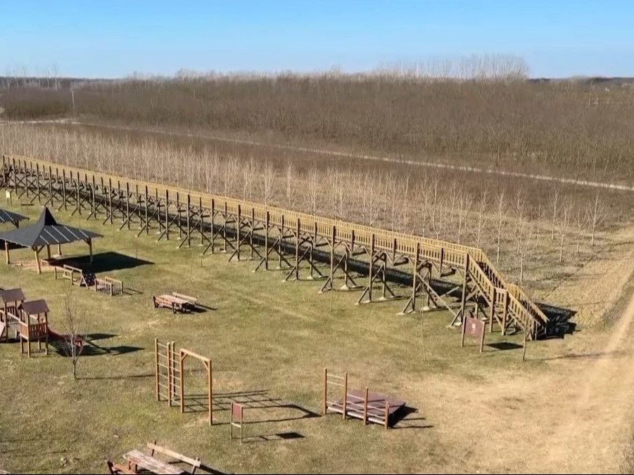 Na snímke chodník v korunách stromov bez stromov v Maďarsku.