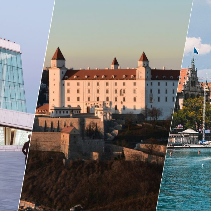 Na kombosnímke pohľad na Olso, Bratislavu a Zurich.