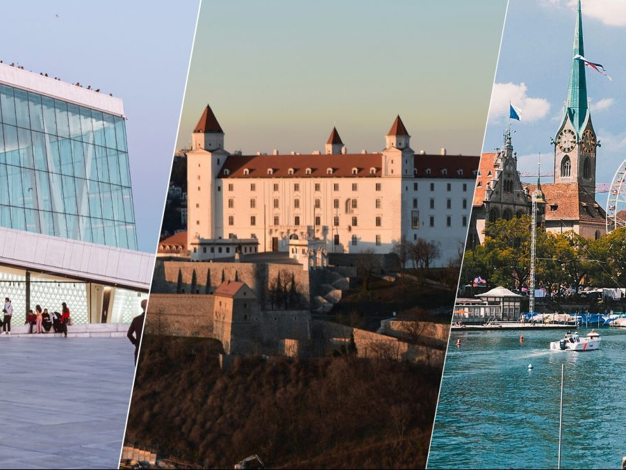 Na kombosnímke pohľad na Olso, Bratislavu a Zurich.