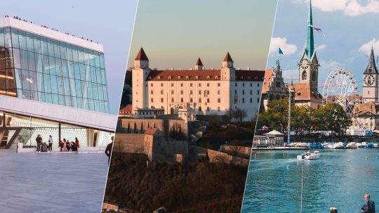 Na kombosnímke pohľad na Olso, Bratislavu a Zurich.