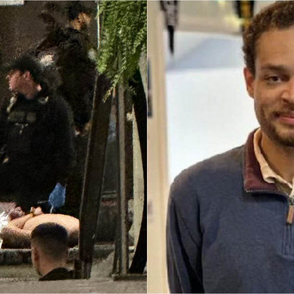 Na kombo snímke polícia zadržiava útočníka a fotografia Colea Tomasa Allena.