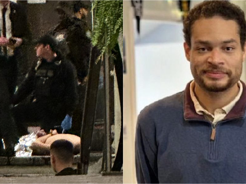 Na kombo snímke polícia zadržiava útočníka a fotografia Colea Tomasa Allena.