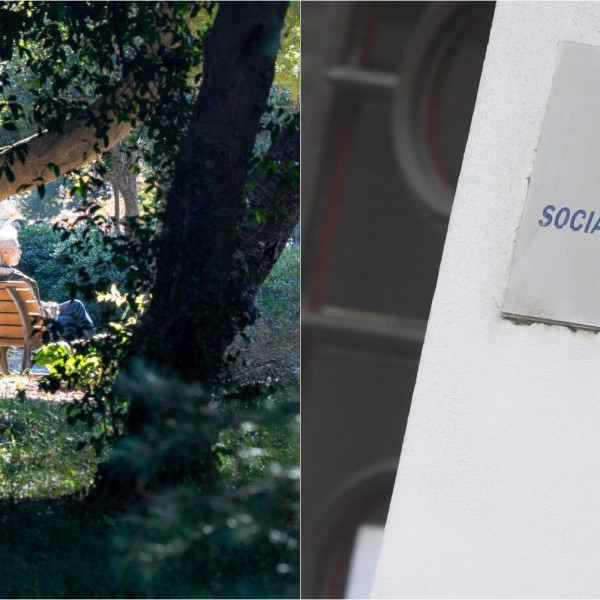 Na kombosnímke dôchodkyňa a logo Sociálnej poisťovne.