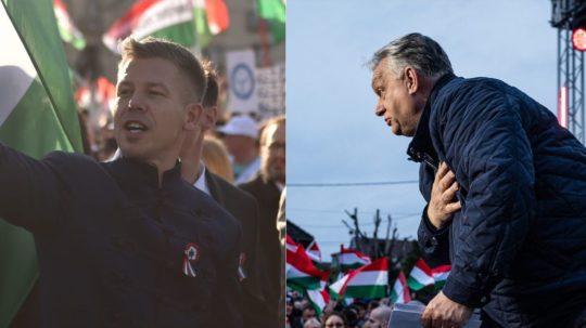 Na snímke Péter Magyar a Viktor Orbán.