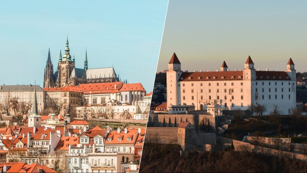 Na kombosnímke pohľad na Prahu a Bratislavu.