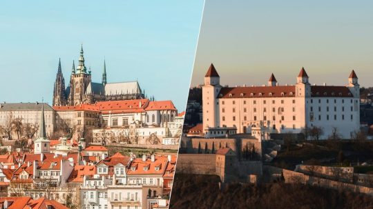 Na kombosnímke pohľad na Prahu a Bratislavu.