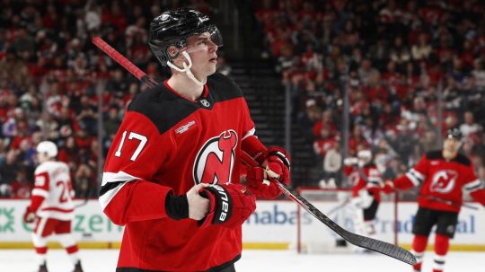 Šimon Nemec v drese New Jersey Devils.