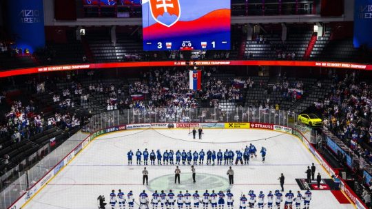 snímka zo štadióna počas MS v hokeji 2025.