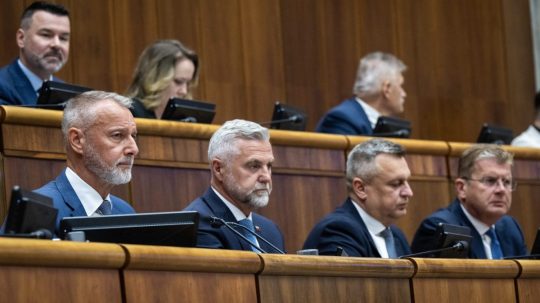 Zľava Richard Raši, Tibor Gašpar, Andrej Danko a Peter Žiga.