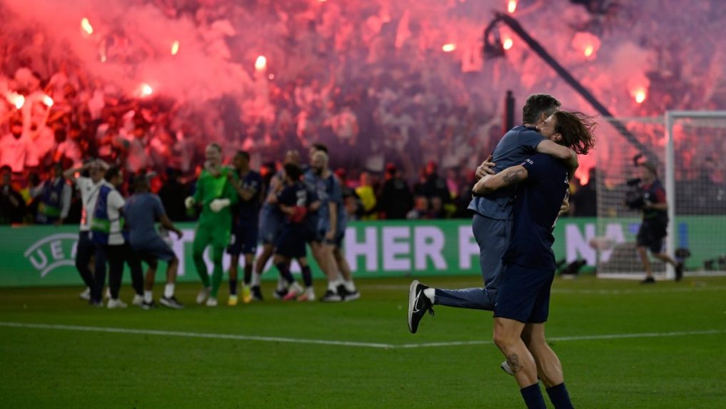 Hr&aacute;či PSG oslavuj&uacute; v&iacute;ťazstvo vo fin&aacute;le Ligy majstrov.