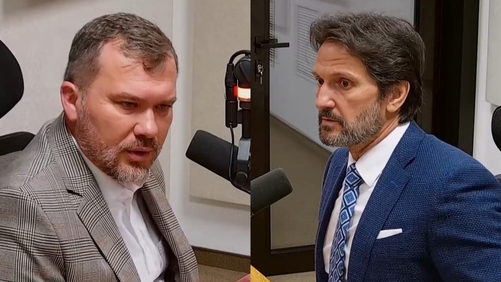 Viliam Karas (KDH) a Robert Kaliňák (Smer-SD) v relácii Sobotné dialógy.