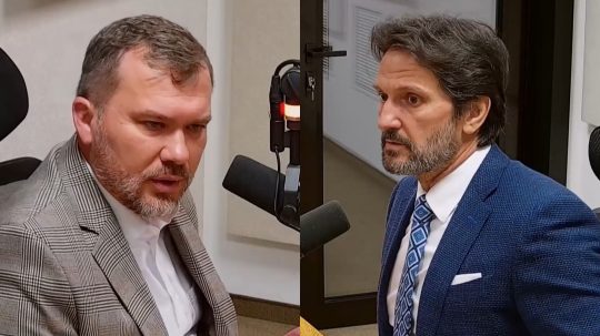Viliam Karas (KDH) a Robert Kaliňák (Smer-SD) v relácii Sobotné dialógy.