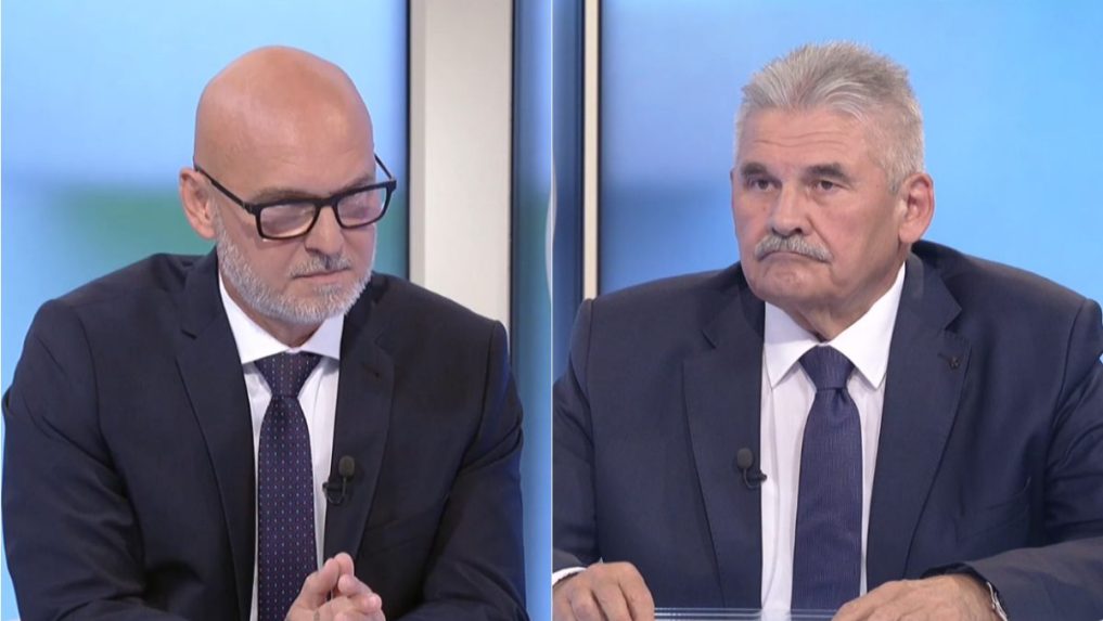 Na snímke Ján Richter a Branislav Gröhling v relácii O 5 minút 12.