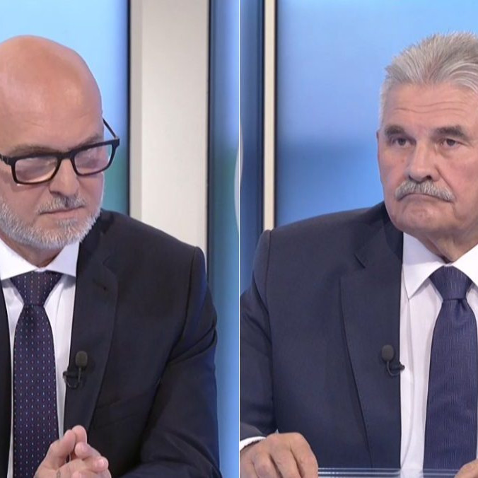 Na snímke Ján Richter a Branislav Gröhling v relácii O 5 minút 12.