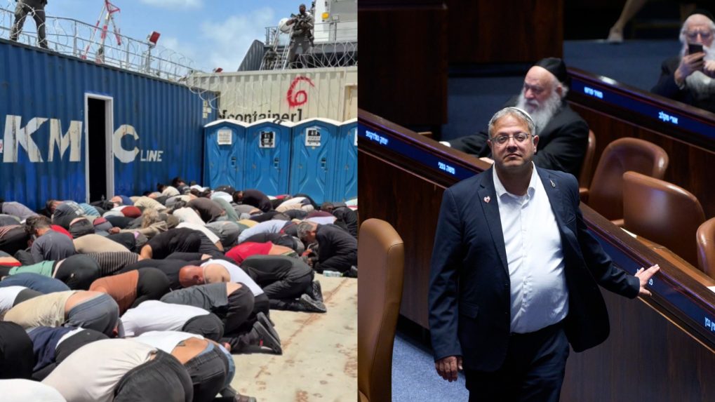 Na koláži zadržaní ľudia v Izraeli a izraelský minister Ben Gvir.