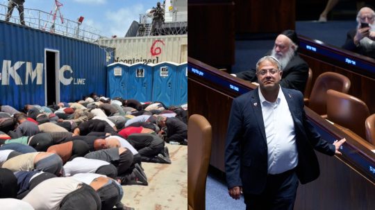 Na koláži zadržaní ľudia v Izraeli a izraelský minister Ben Gvir.