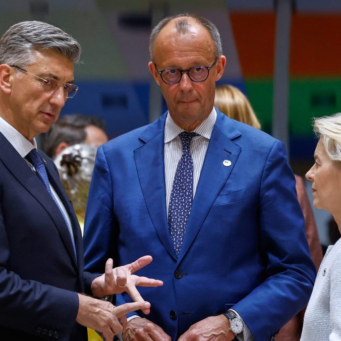 A. Plenkovič, F. Merz a U. von der Leyenová.