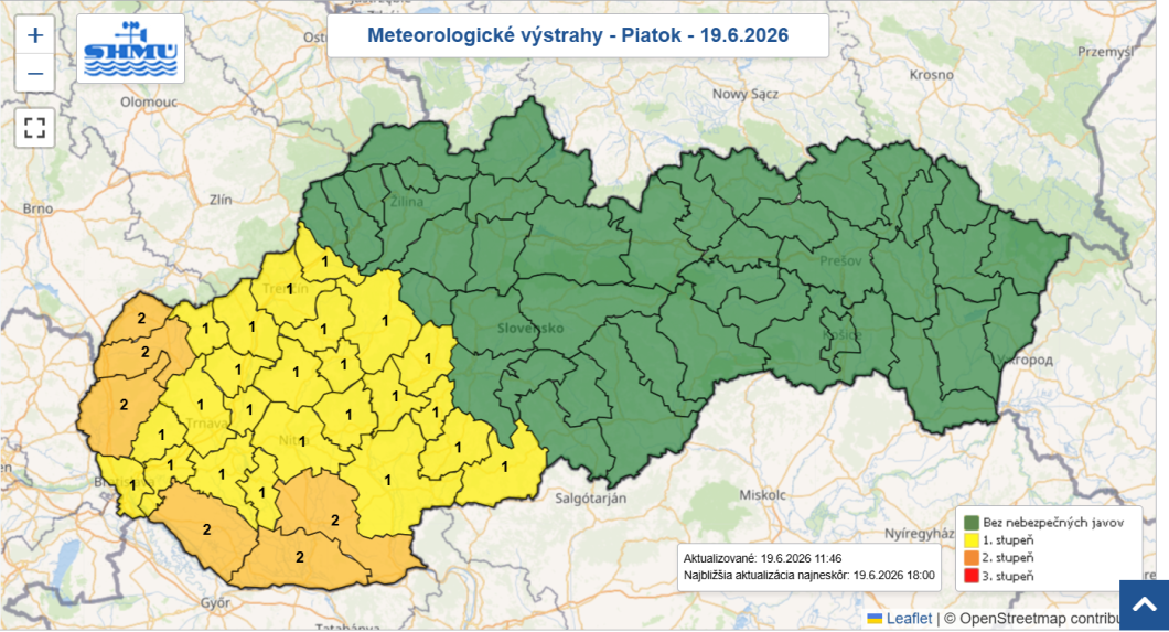 Na snímke mapa s výstrahami