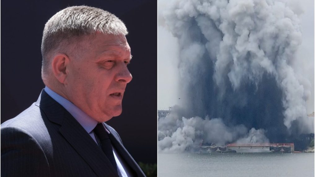 Na kombosnímke Robert Fico a výbuch dronu v Rumunsku.