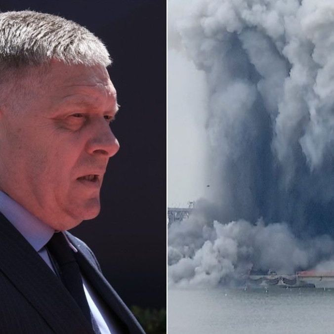Na kombosnímke Robert Fico a výbuch dronu v Rumunsku.