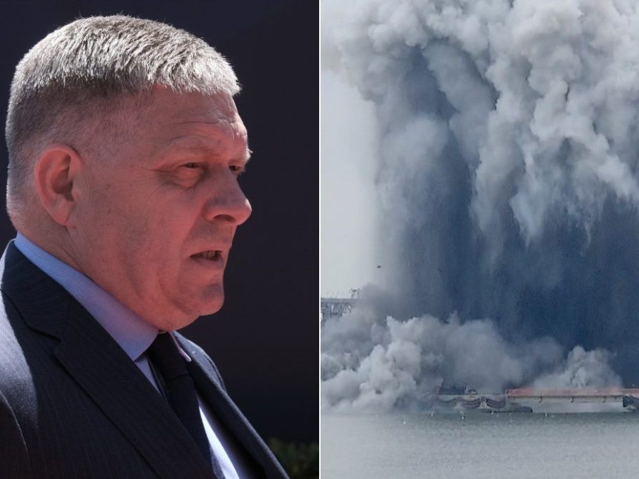 Na kombosnímke Robert Fico a výbuch dronu v Rumunsku.