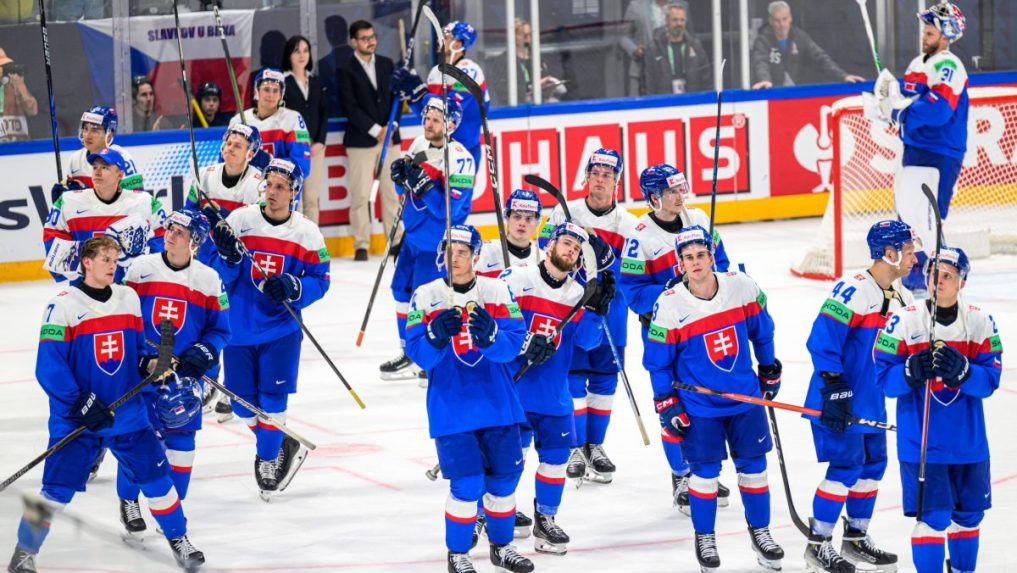 Na snímke hokejisti Slovenska na MS sveta 2026.